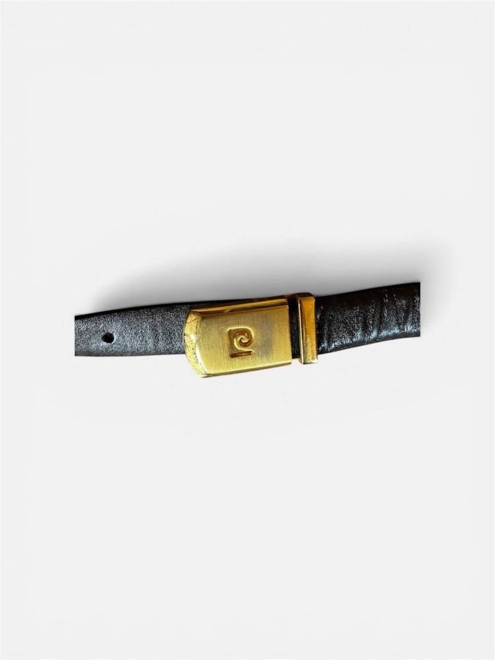 Vintage Pierre Cardin Leather Belt with Gold Logo Buckle - Size 34-35"